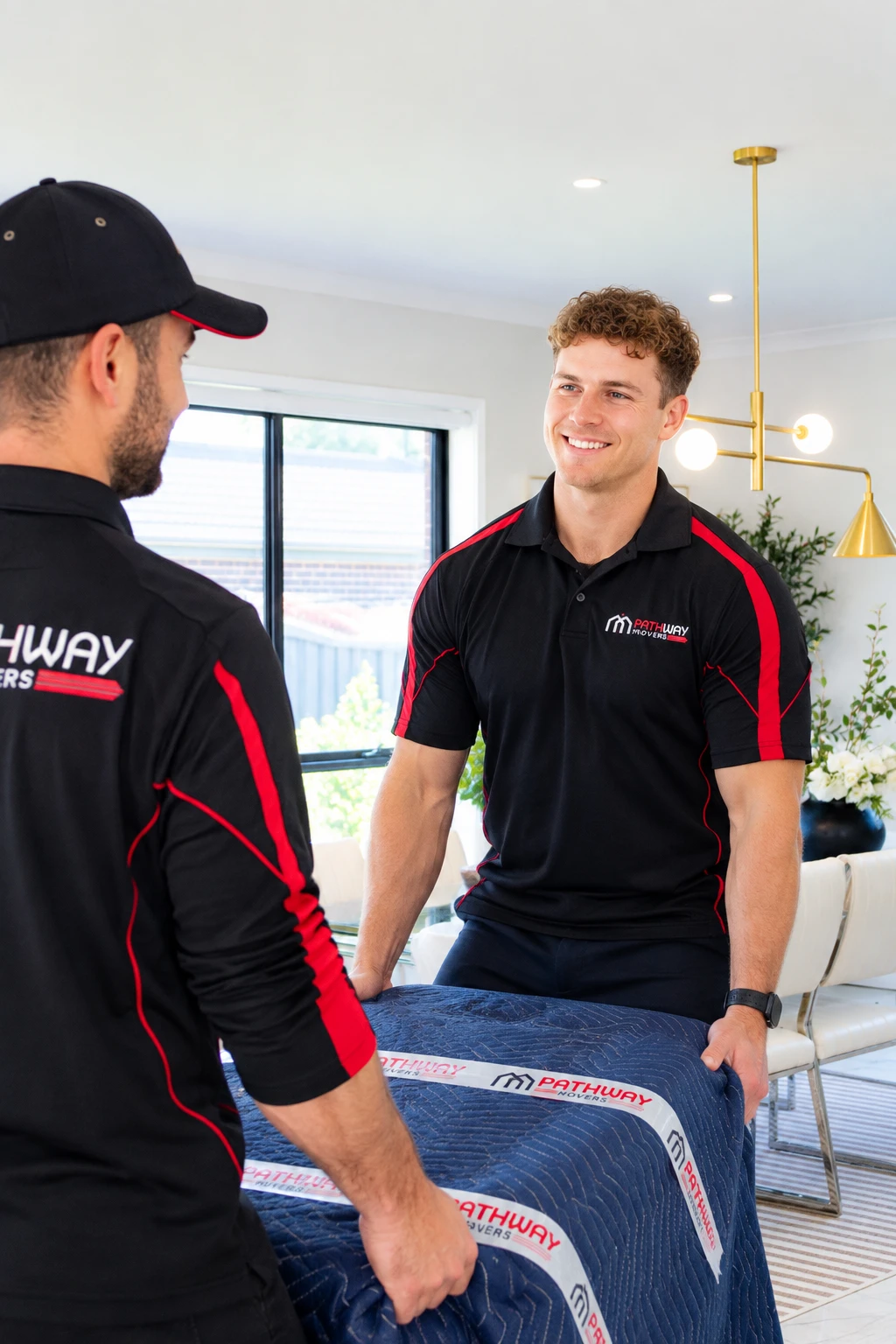 Two Pathway movers carrying a wrapped item